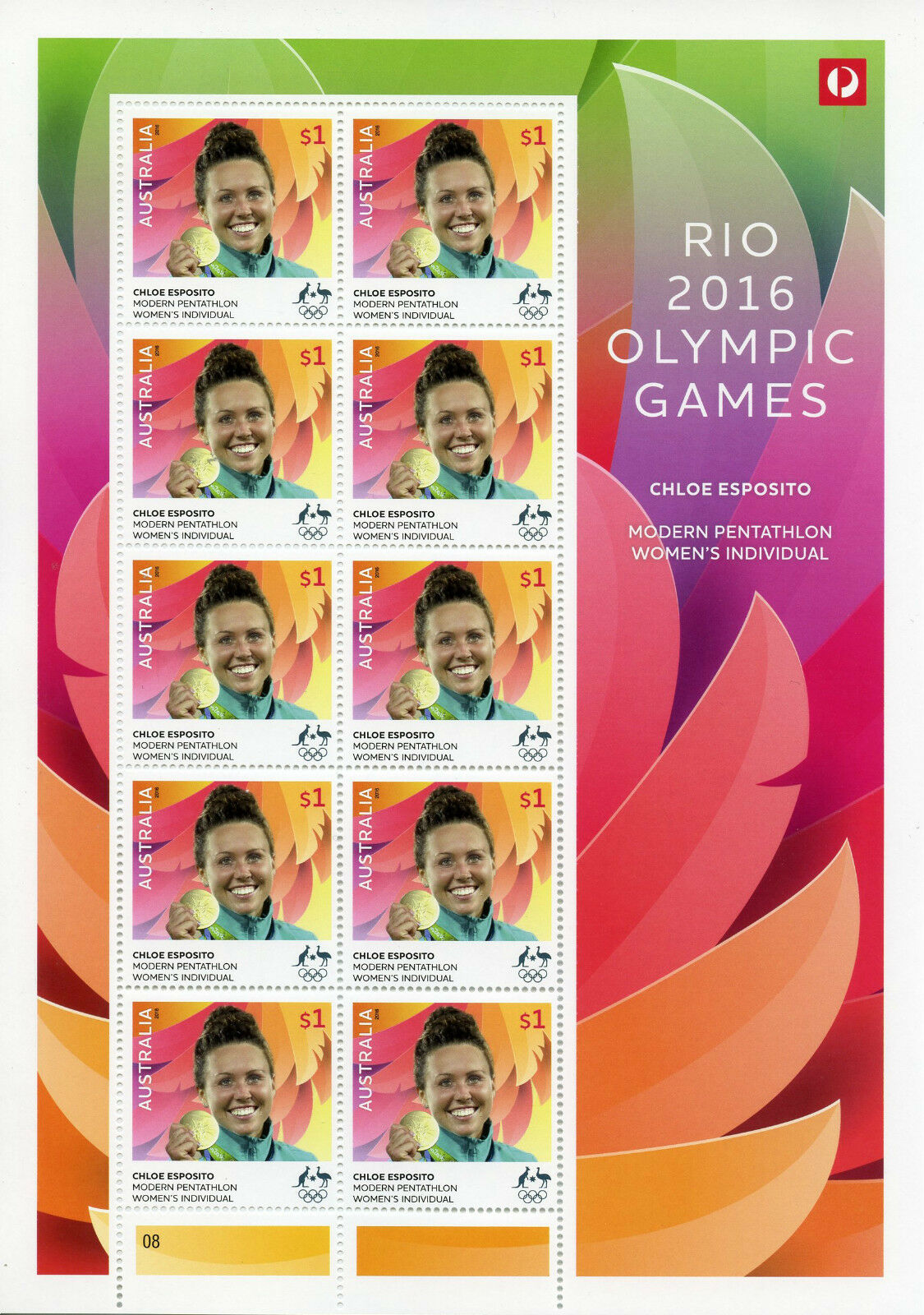 Australia 2016 MNH Rio Olympics Gold Medal Winners Chloe Esposito 8v M/S Stamps