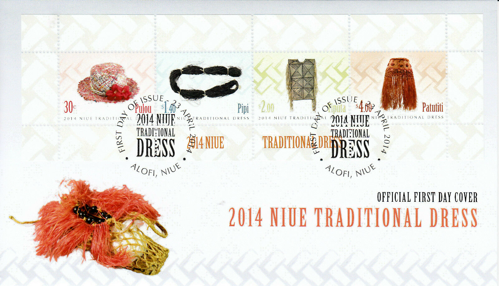 Niue 2014 FDC Traditional Dress 4v M/S Cover Culture Pulou Pipi Tiputa Patutiti