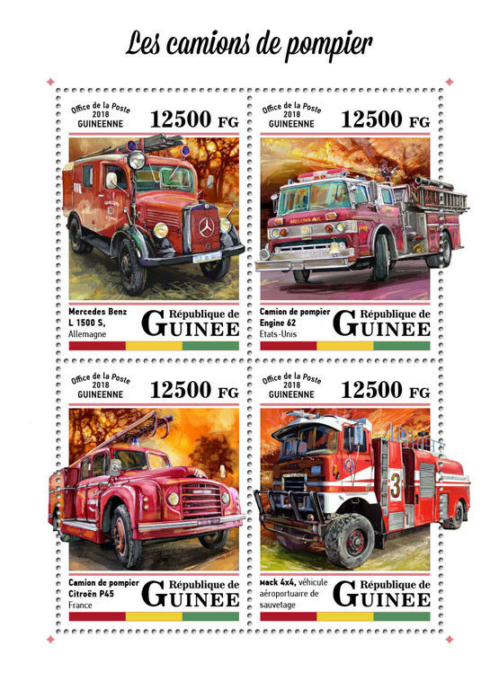 Guinea 2018 MNH Fire Engines Mercedes Benz Mack 4x4 4v M/S Trucks Stamps