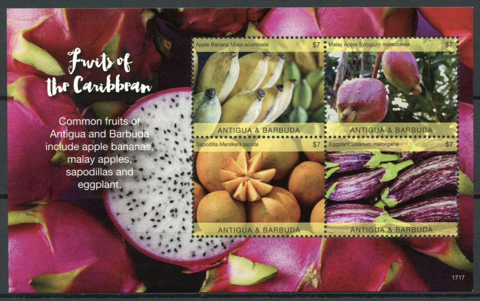 Antigua & Barbuda Stamps 2017 MNH Fruits of Caribbean Banana Apples 4v M/S I
