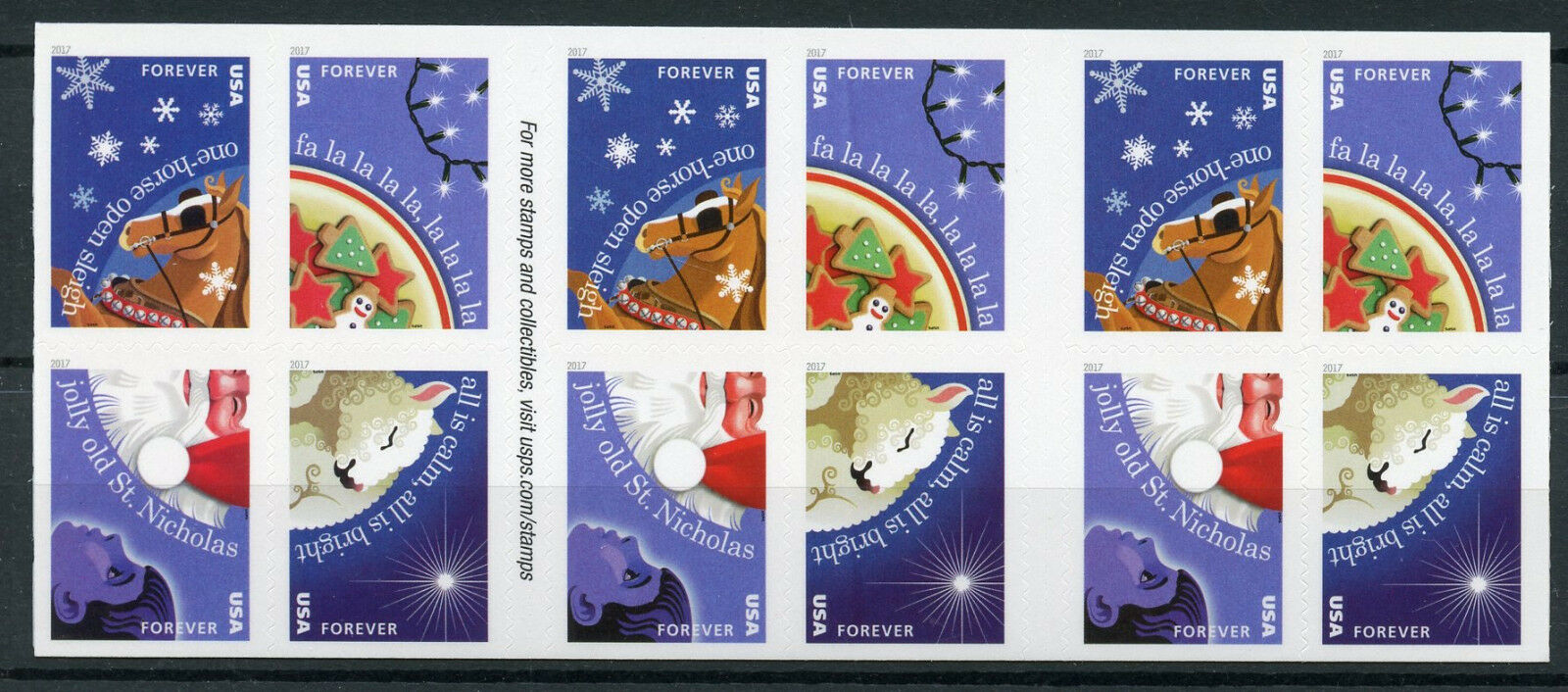 USA 2017 MNH Christmas Carols 20v S/A Booklet Father Christmas Stamps