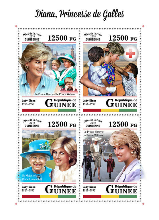 Guinea 2018 MNH Princess Diana of Wales 4v M/S Big Ben Red Cross Royalty Stamps