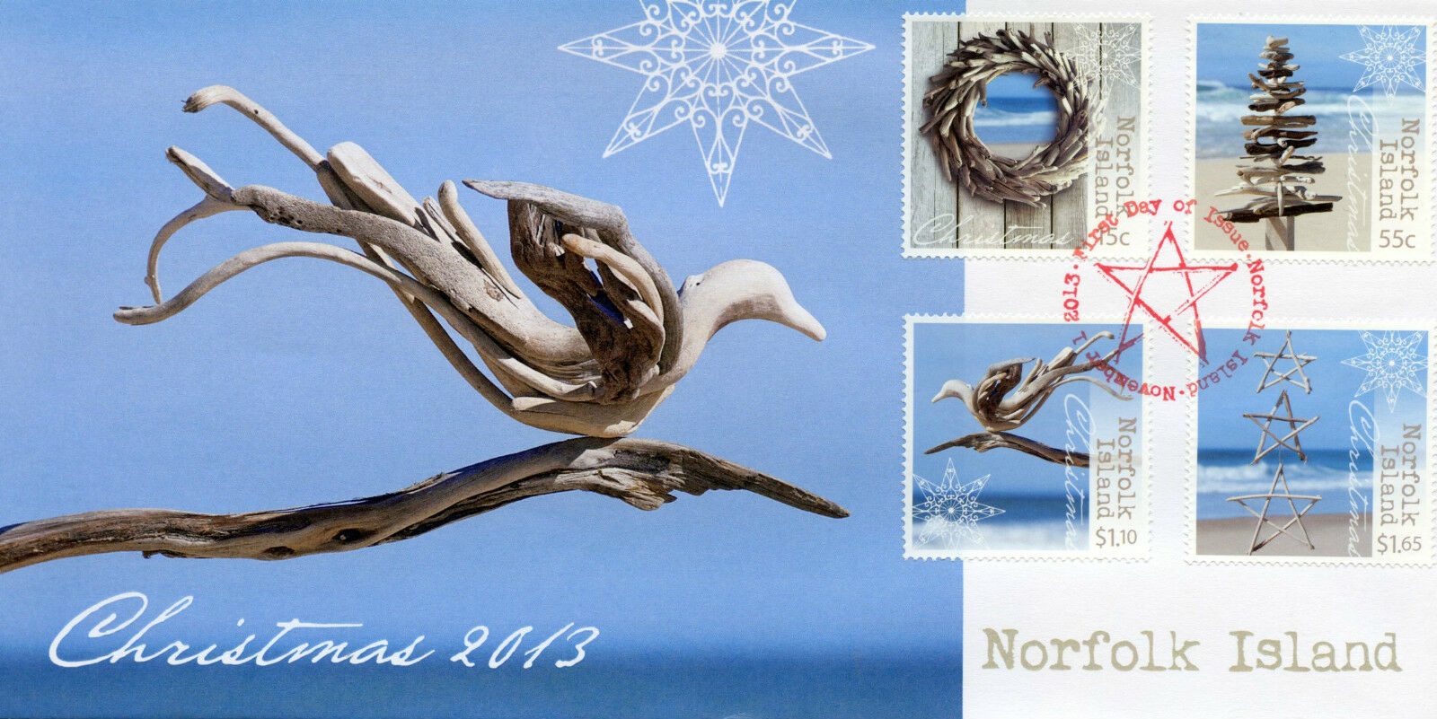 Norfolk Island 2013 FDC Christmas 4v Set Cover Wreath Star Tree Stamps