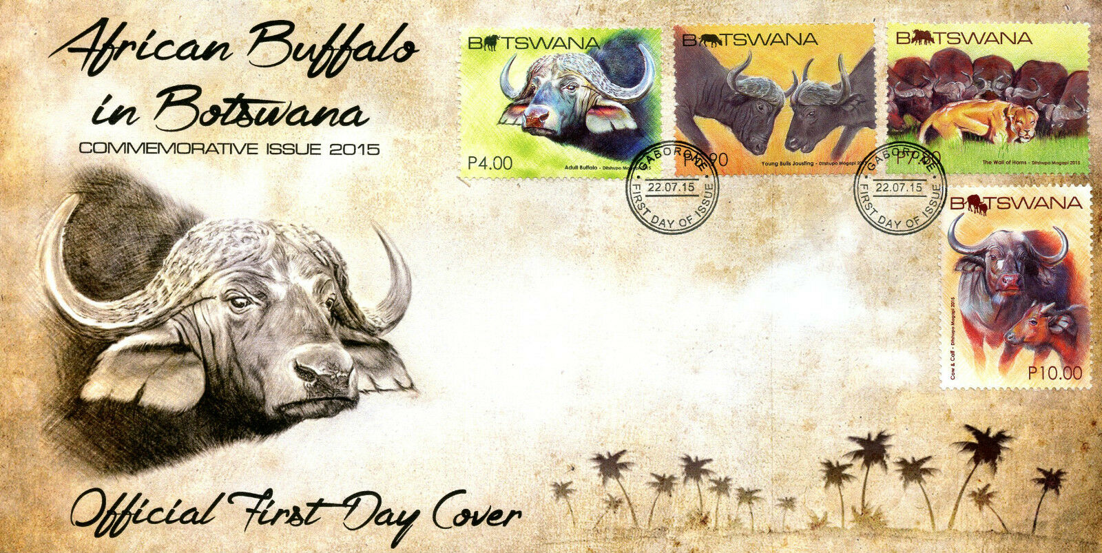 Botswana 2015 FDC African Buffalo 4v Cover Buffalos Lions Wild Animals Stamps