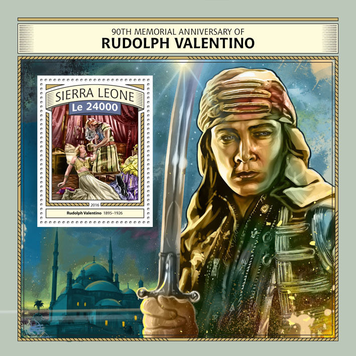 Sierra Leone 2016 MNH Rudolph Valentino 90th Memorial 1v S/S Film Movies Stamps