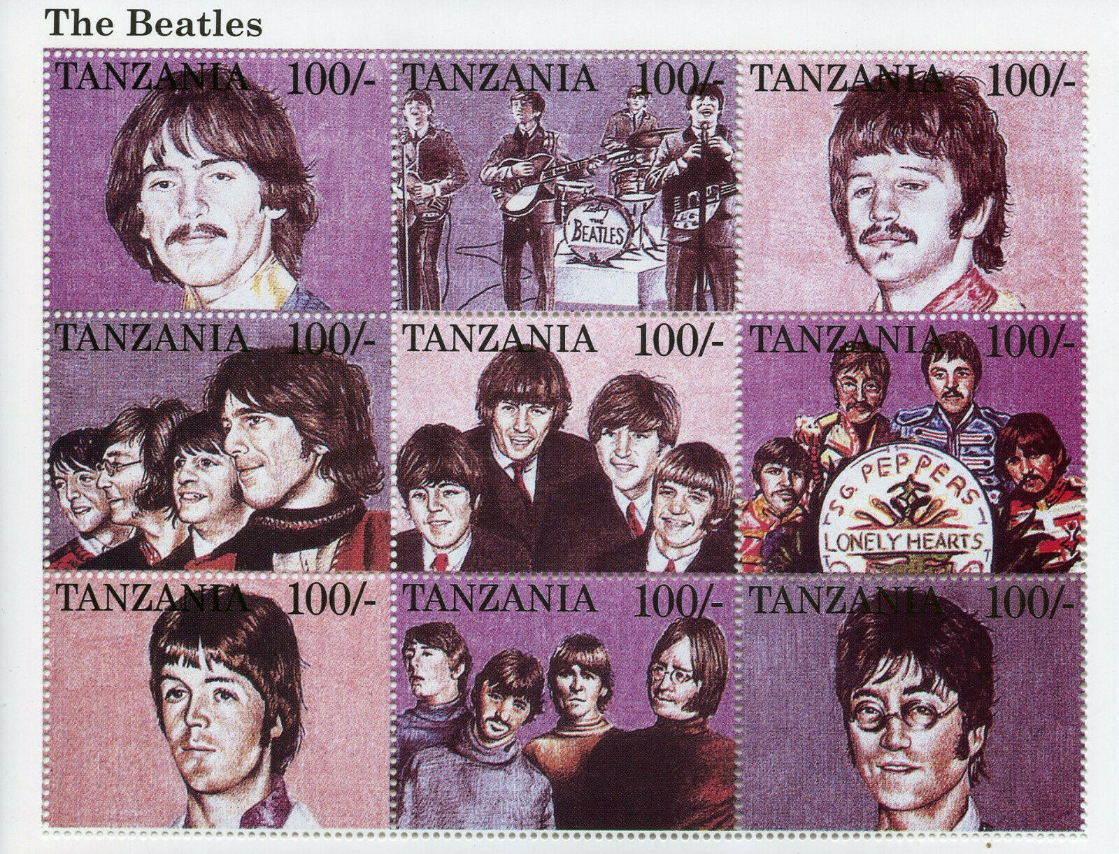 Tanzania 1995 MNH The Beatles John Lennon Paul McCartney 9v M/S Music Stamps