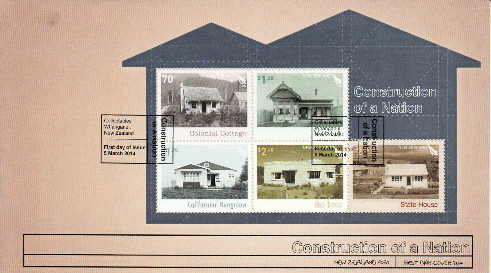 New Zealand NZ 2014 FDC Construction of Nation 4v MS Cover Architecture Art Deco