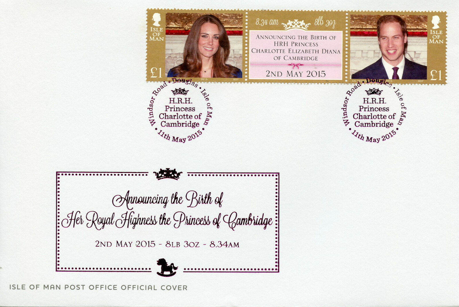 Isle of Man IOM 2015 FDC Birth Princess Charlotte Royal Baby 2v Special Cover