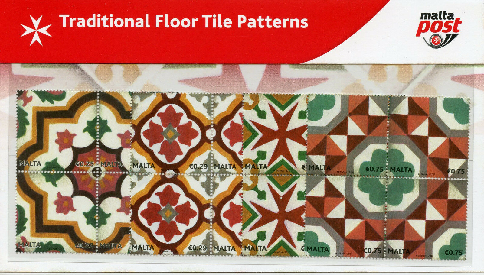 Malta 2017 MNH Traditional Floor Tile Patterns 4x 4v Block Pres Pack Art Stamps