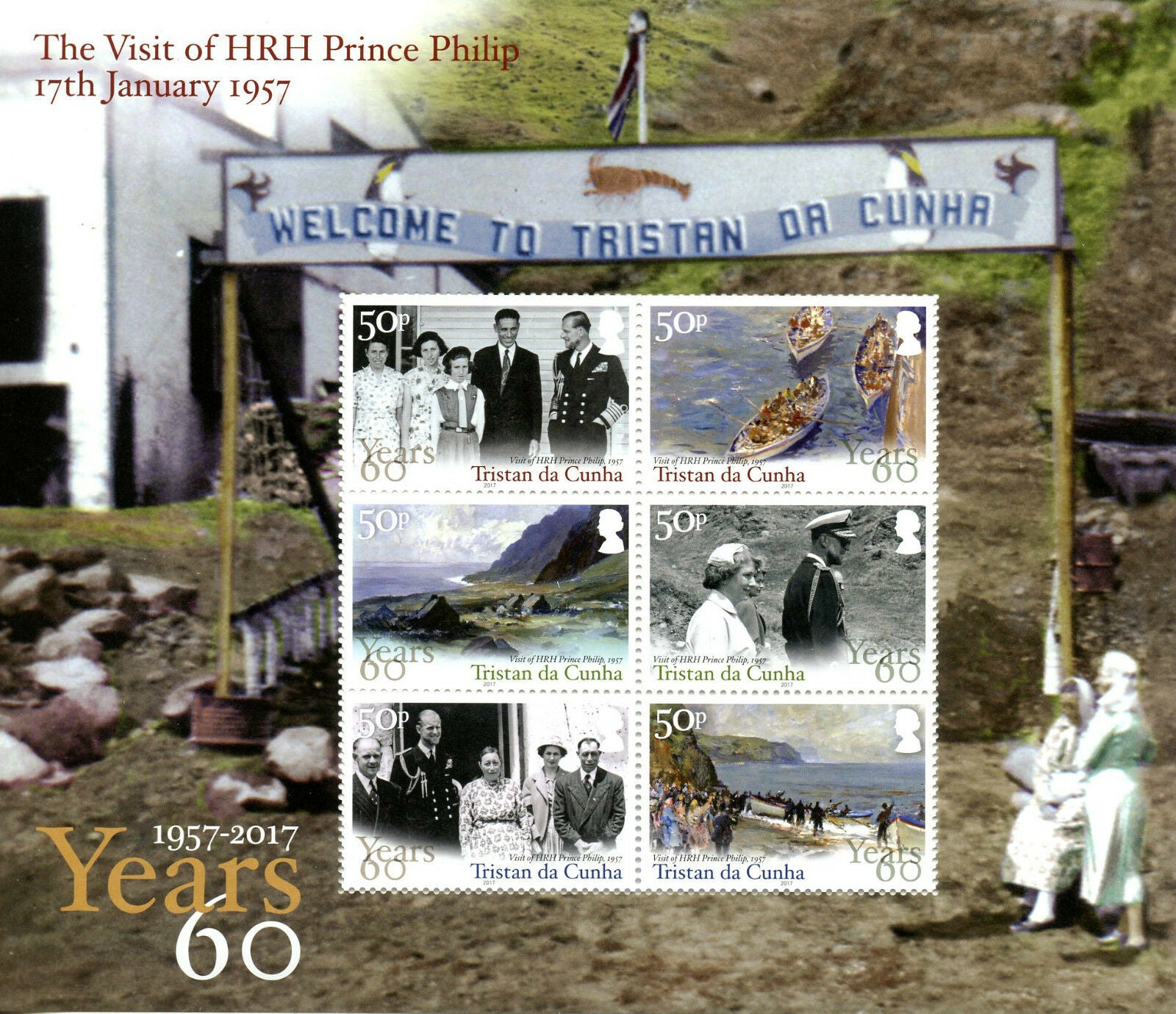 Tristan da Cunha Royalty Stamps 2017 MNH HRH Prince Philip Visit Art 6v M/S