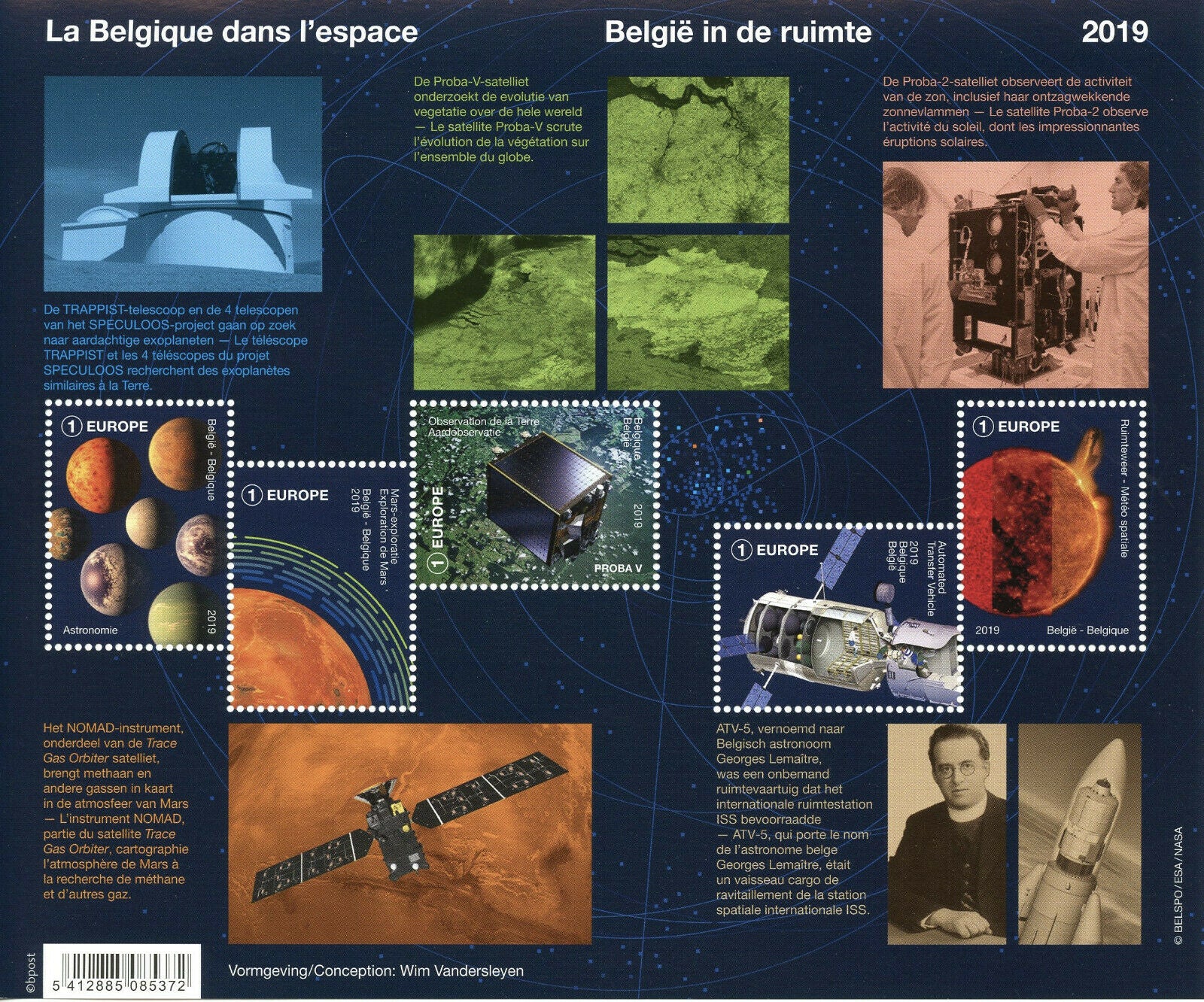 Belgium 2019 MNH In Space Planets Satellites 5v M/S Astronomy Stamps