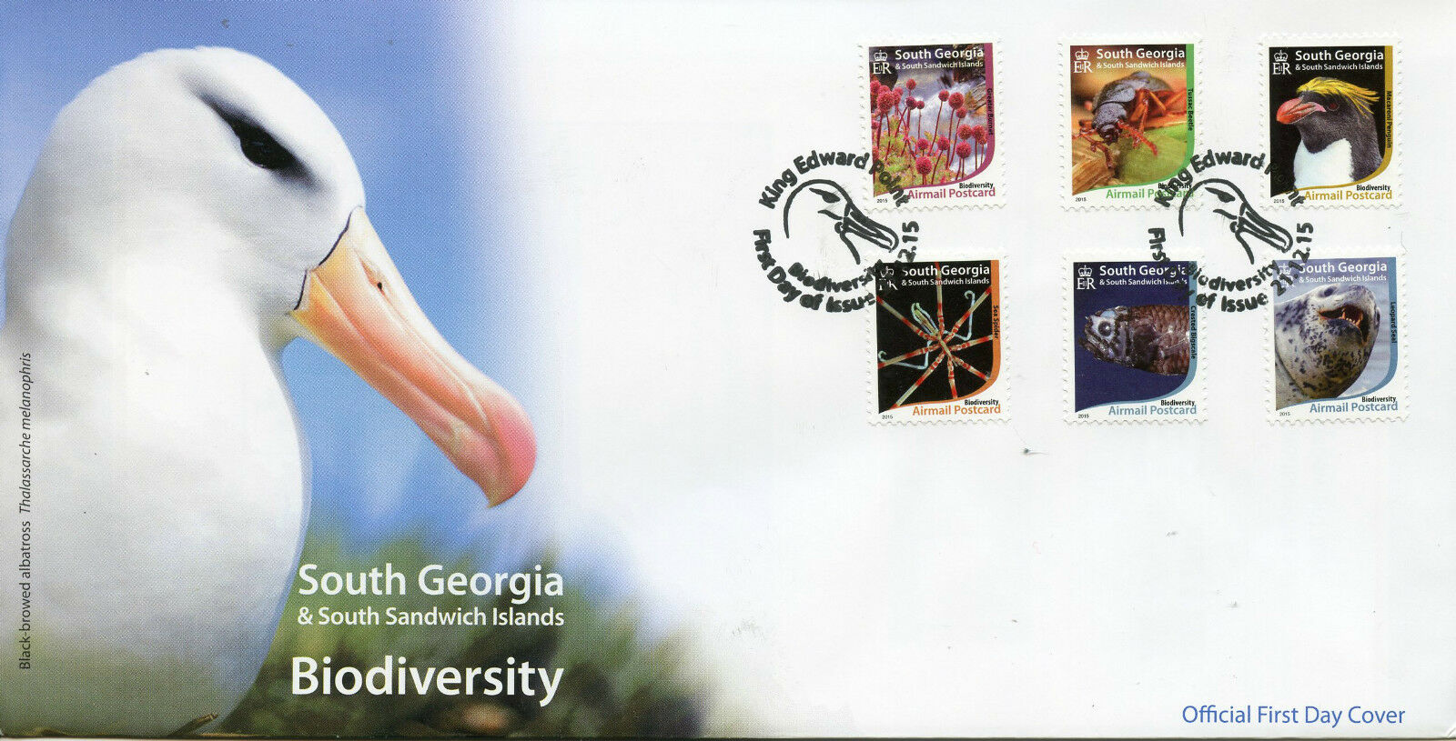 South Georgia & S Sandwich Isl 2015 FDC Biodiversity 6v Set Cover Penguins Seals