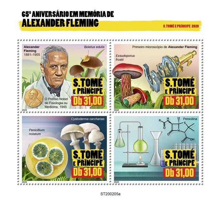 Sao Tome & Principe Medical Stamps 2020 MNH Alexander Fleming Mushrooms 4v M/S