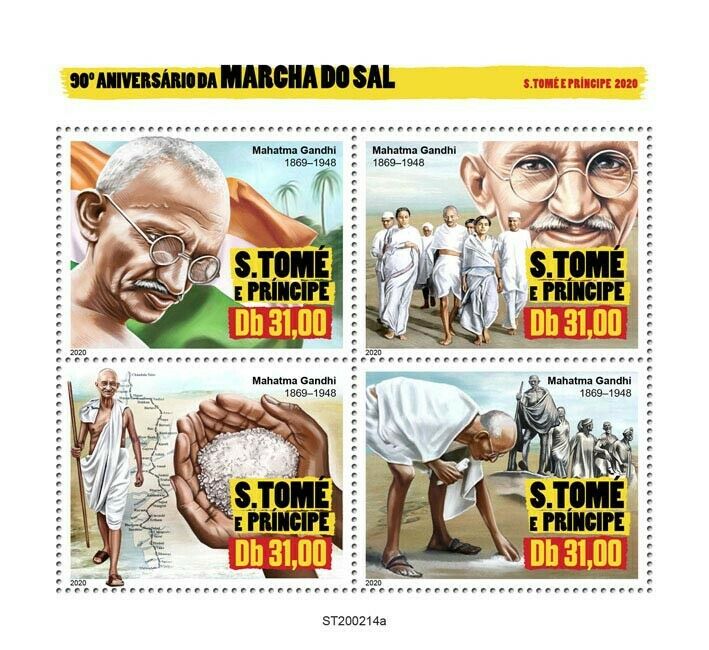 Sao Tome & Principe Mahatma Gandhi Stamps 2020 MNH Salt March People 4v M/S