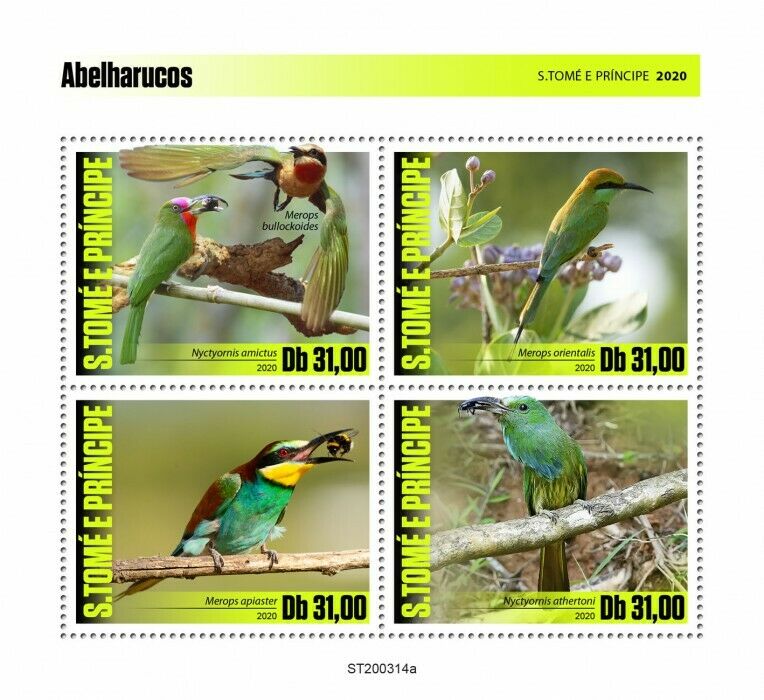 Sao Tome & Principe Birds on Stamps 2020 MNH Bee-Eaters Green Bee-Eater 4v M/S