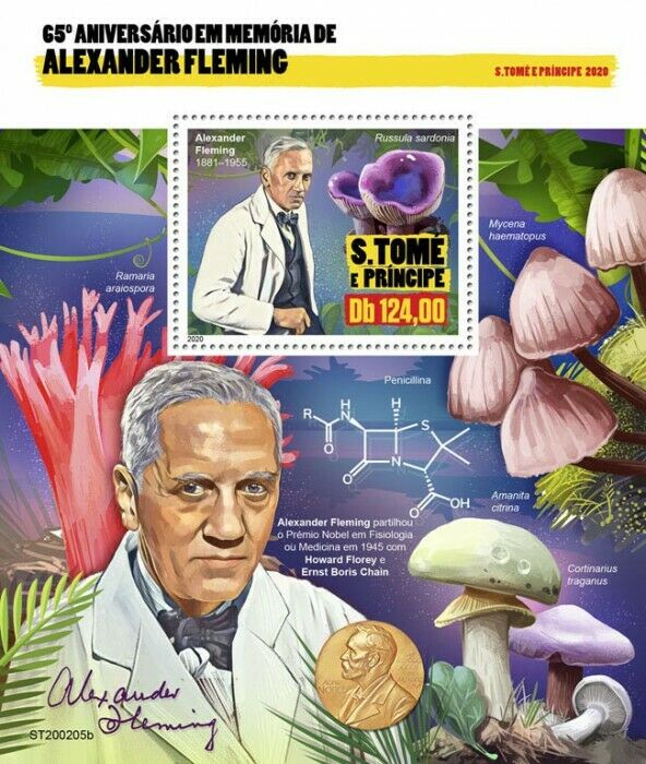 Sao Tome & Principe Medical Stamps 2020 MNH Alexander Fleming Mushrooms 1v S/S
