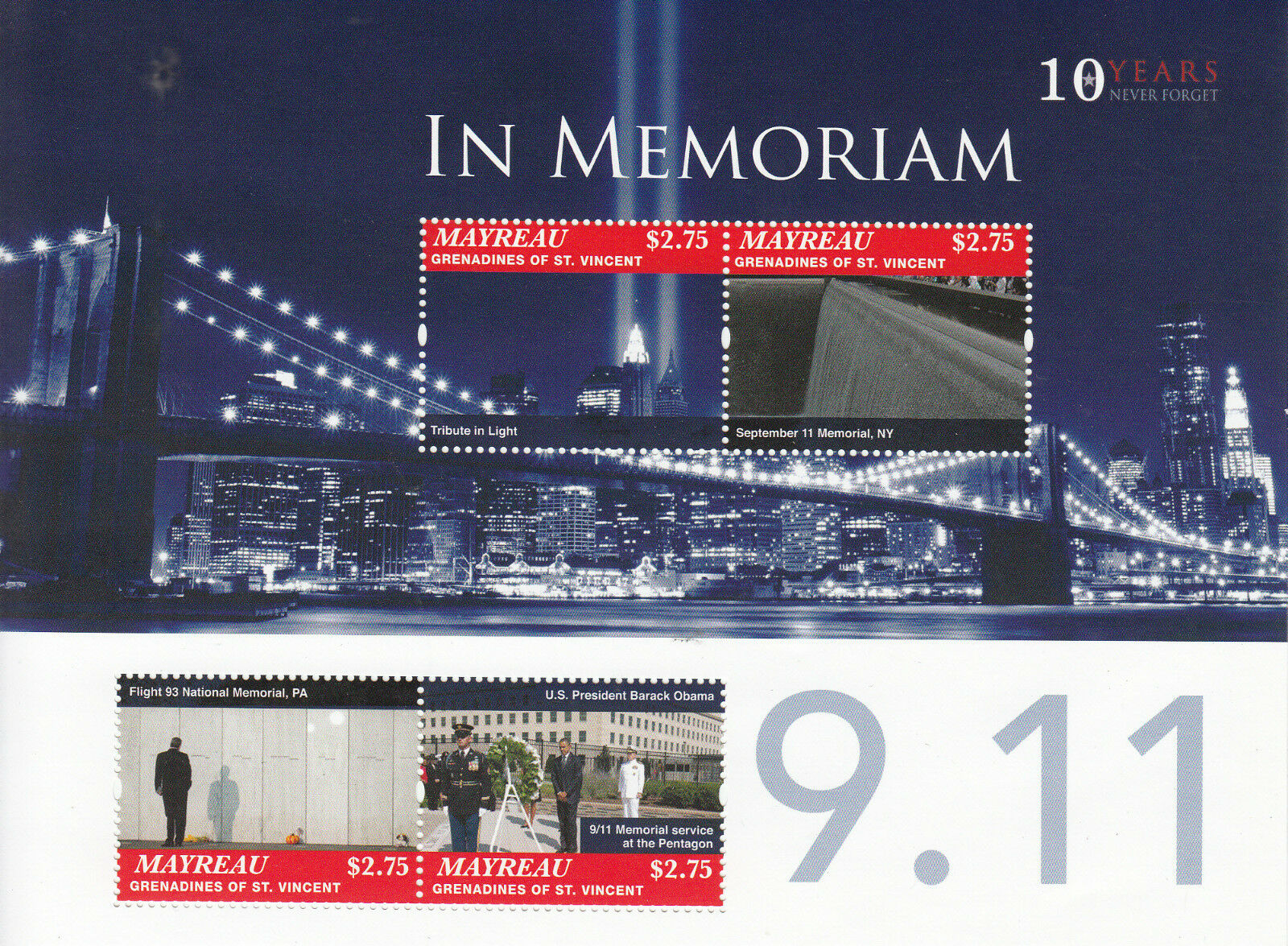 Mayreau Gren St Vincent Stamps 2011 MNH September 11 10th Mem Bridges 4v M/S