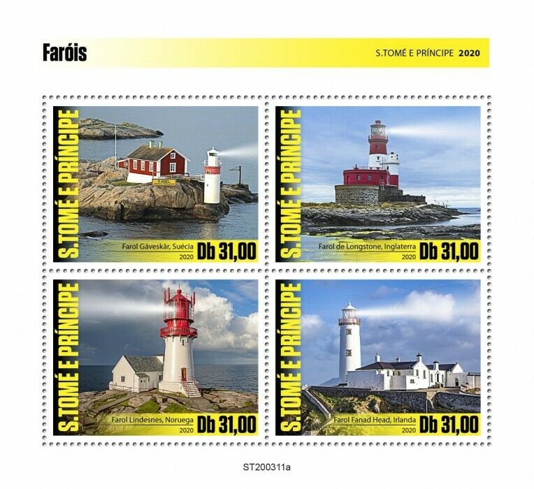 Sao Tome & Principe 2020 MNH Lighthouses Stamps Longstone Lighthouse 4v M/S