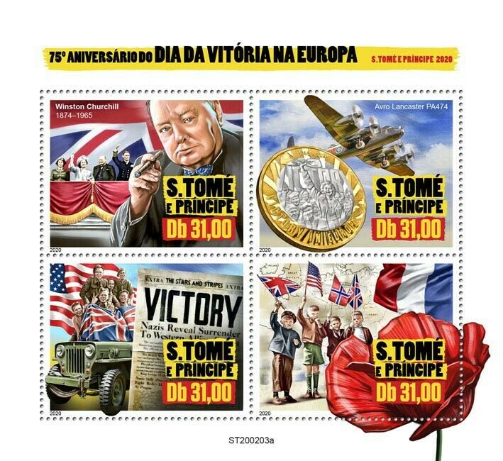 Sao Tome & Principe Military Stamps 2020 MNH WWII WW2 VE Day Churchill 4v M/S
