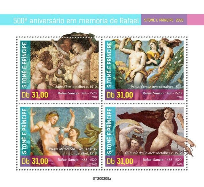 Sao Tome & Principe Art Stamps 2020 MNH Raphael Nudes Nude Paintings 4v M/S
