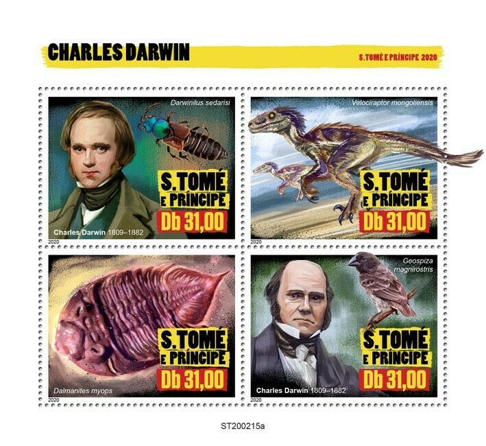 Sao Tome & Principe Charles Darwin Stamps 2020 MNH Dinosaurs Birds People 4v M/S