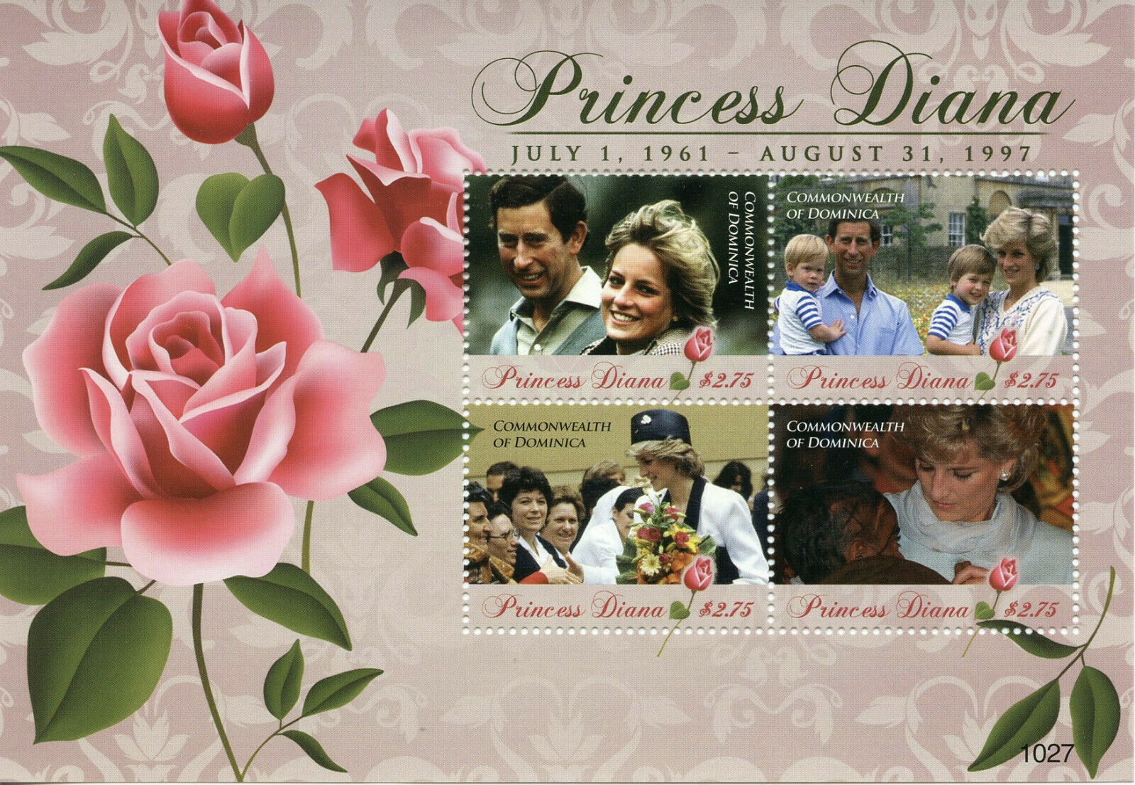Dominica Royalty Stamps 2010 MNH Princess Diana Famous People 4v M/S