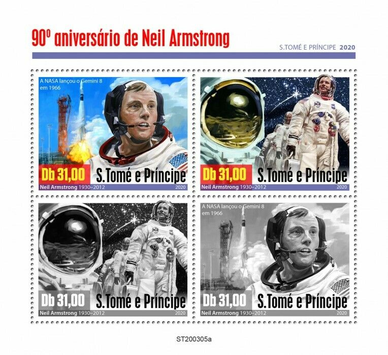 Sao Tome & Principe Space Stamps 2020 MNH Neil Armstrong Moon Landing 4v M/S