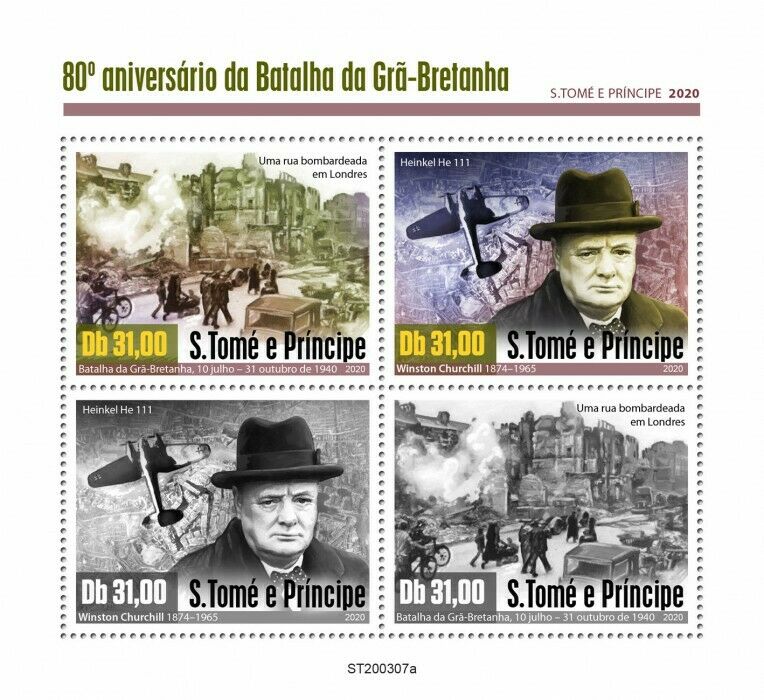 Sao Tome & Principe Stamps 2020 MNH WWII WW2 Battle of Britain Churchill 4v M/S