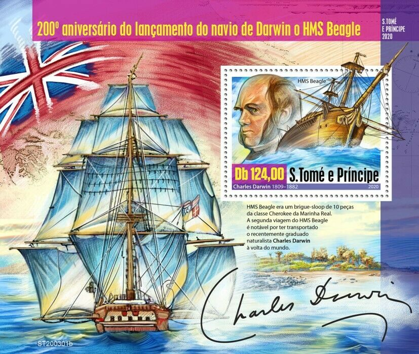 Sao Tome & Principe 2020 MNH Charles Darwin Stamps HMS Beagle Ships 1v S/S