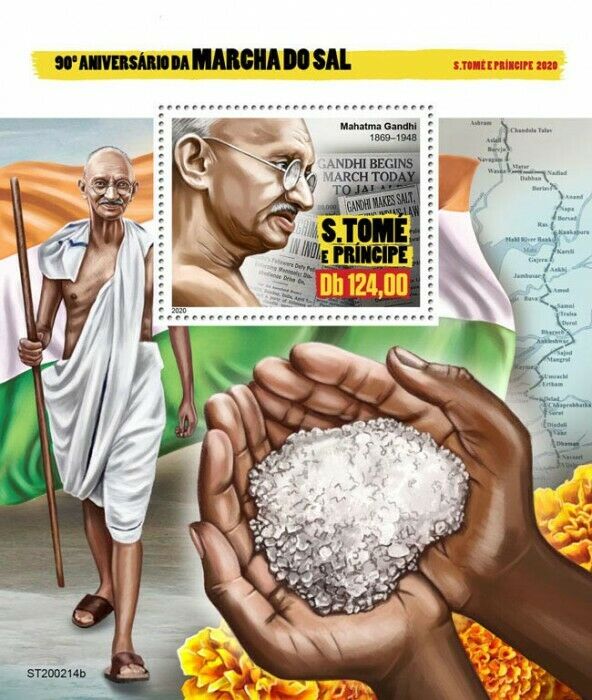 Sao Tome & Principe Mahatma Gandhi Stamps 2020 MNH Salt March People 1v S/S