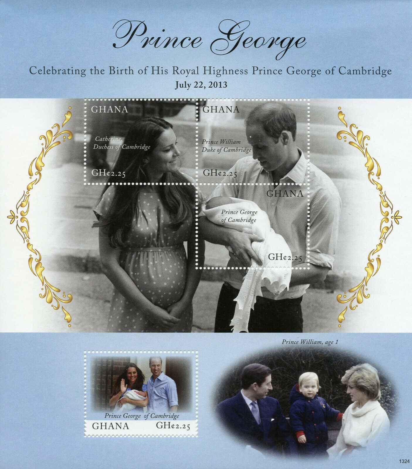 Ghana Royalty Stamps 2013 MNH Birth Prince George Royal Baby William Kate 4v M/S