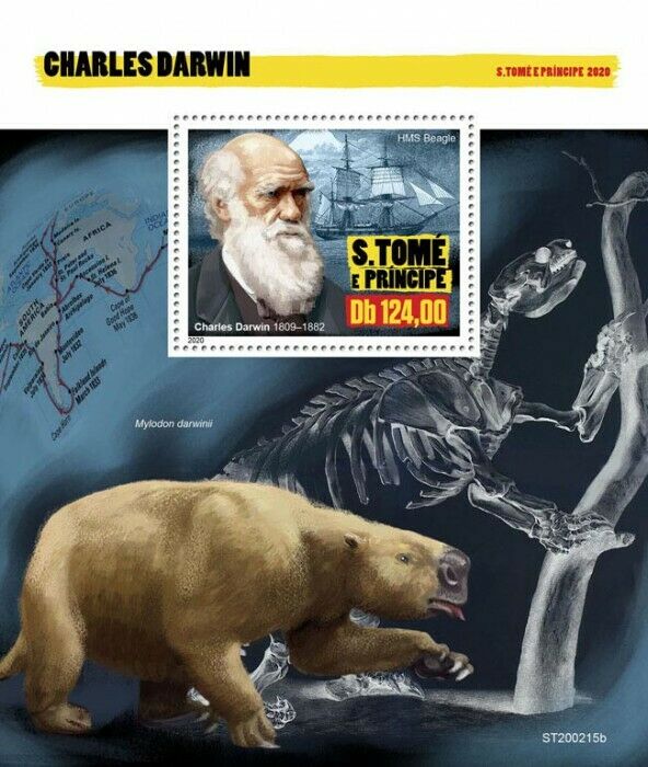 Sao Tome & Principe Charles Darwin Stamps 2020 MNH Dinosaurs Ships People 1v S/S