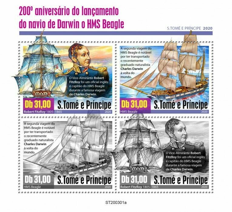 Sao Tome & Principe Charles Darwin Stamps 2020 MNH HMS Beagle Ships 4v M/S