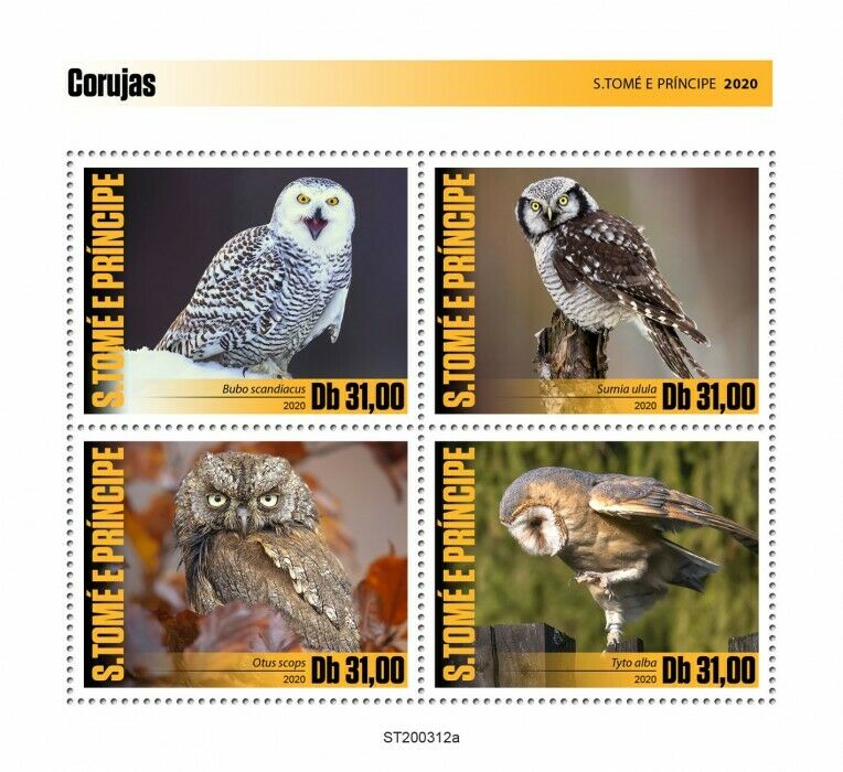 Sao Tome & Principe Birds on Stamps 2020 MNH Owls Barn Snowy Scops Owl 4v M/S