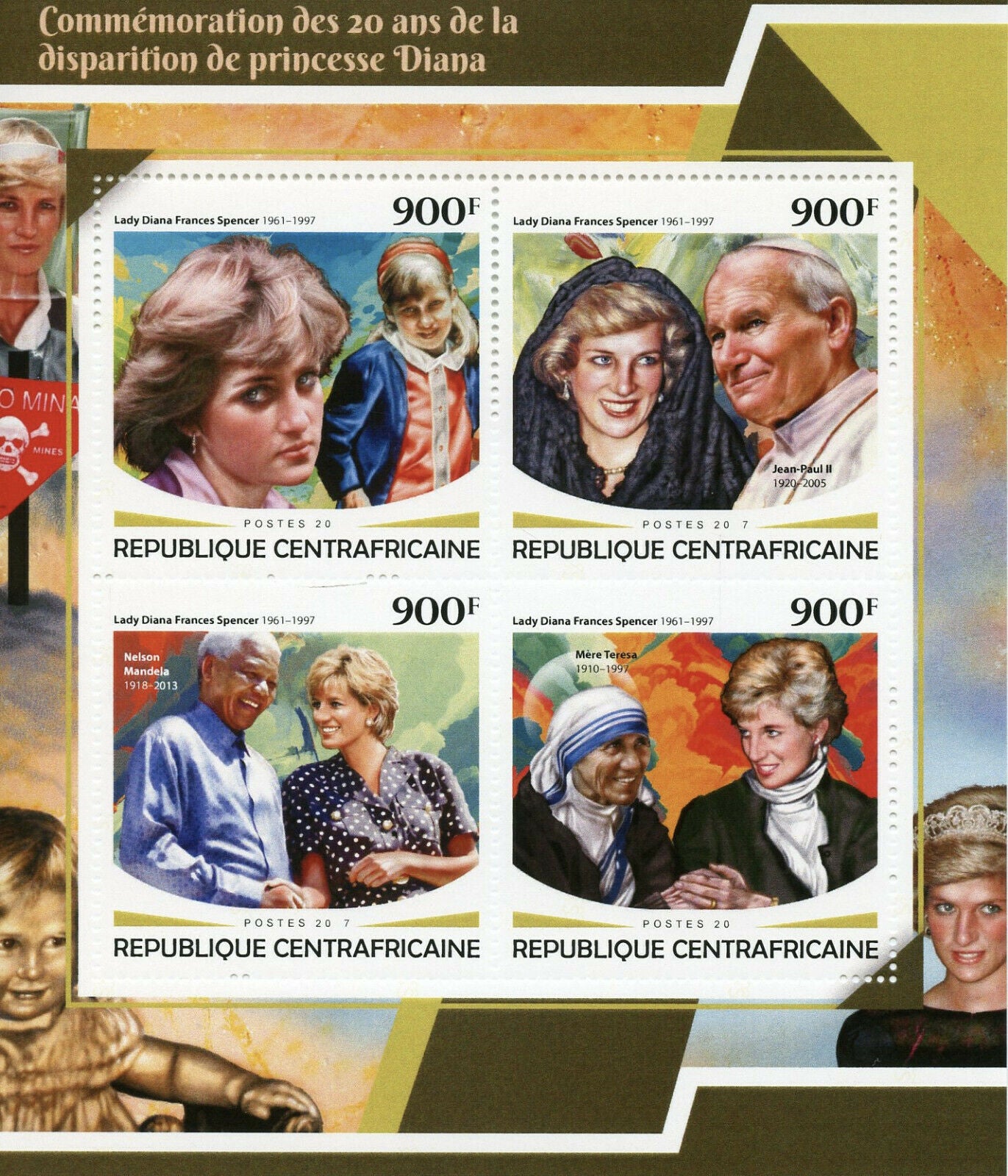 Central African Rep Royalty Stamps 2017 MNH Princess Diana Nelson Mandela 4v M/S