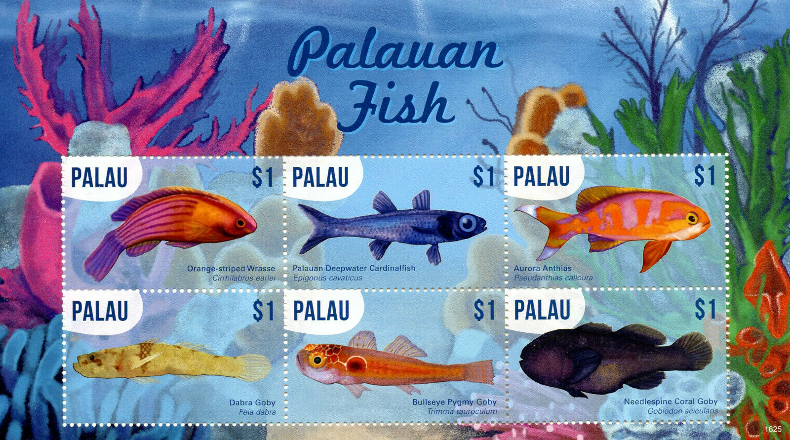 Palau Fishes Stamps 2016 MNH Endemic Fish of Palau Goby Wrasse Marine 6v M/S