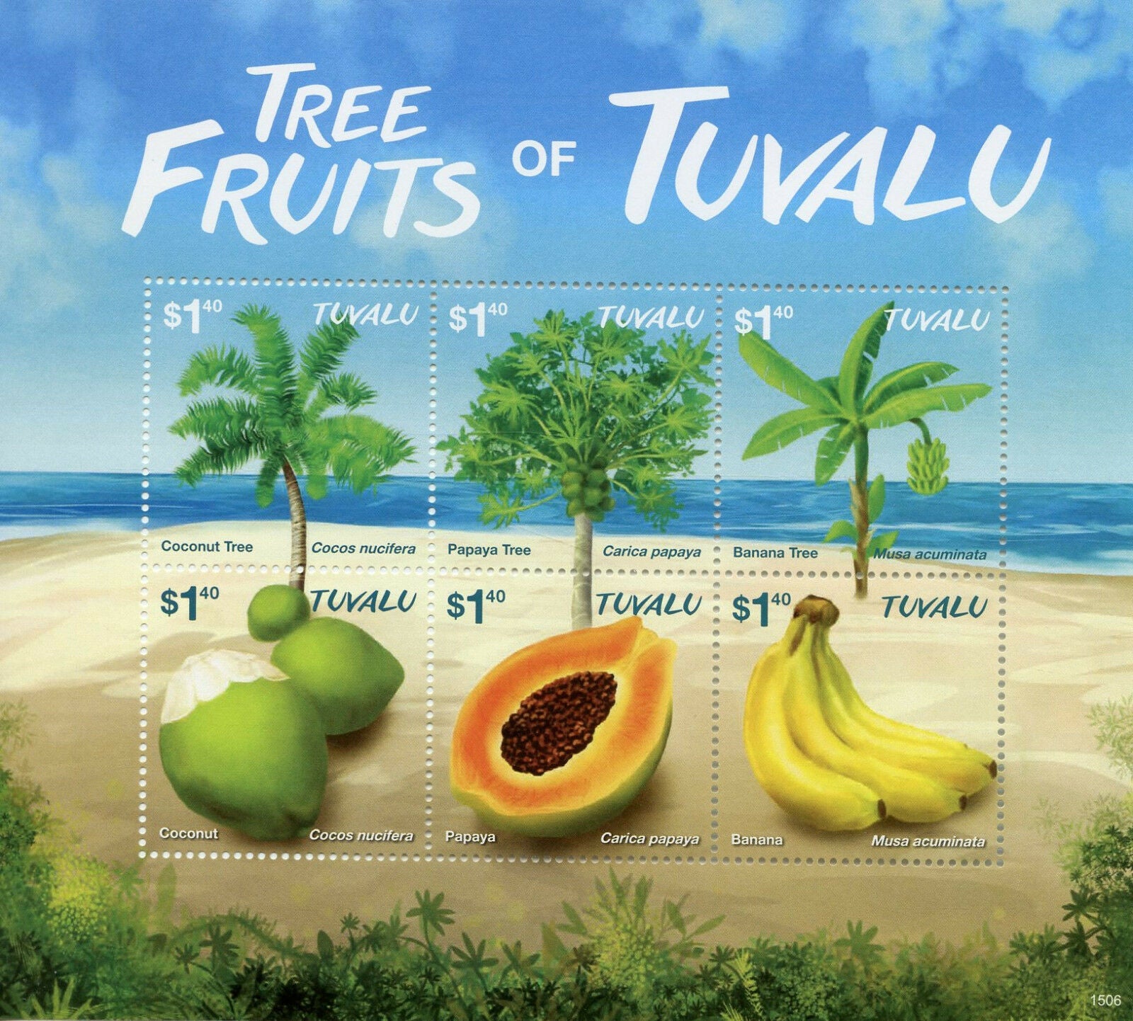 Tuvalu Trees Stamps 2015 MNH Tree Fruits Coconut Papaya Bananas Nature 6v M/S