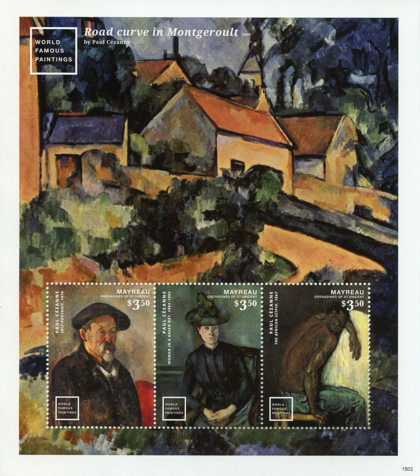 Mayreau Gren St Vincent Art Stamps 2015 MNH Famous Paintings Cezanne 3v M/S II