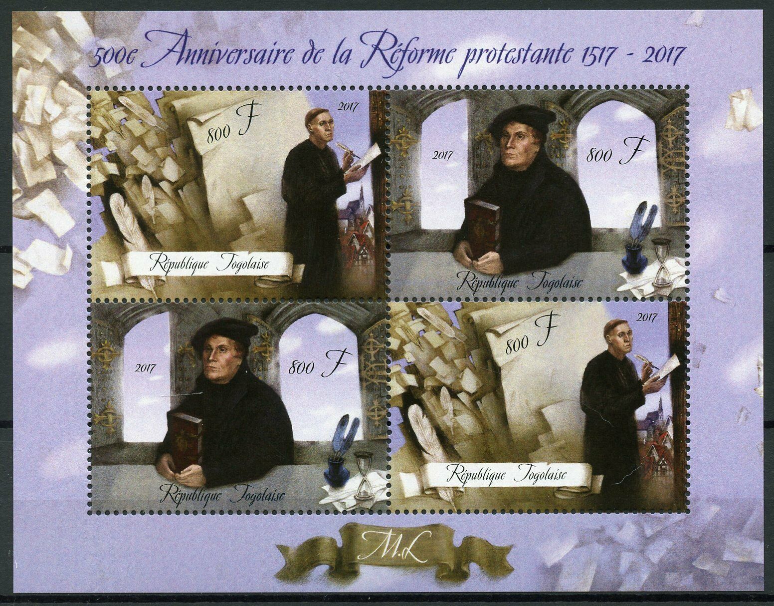 Togo Reformation Stamps 2017 MNH Martin Luther Famous People Religion 4v M/S