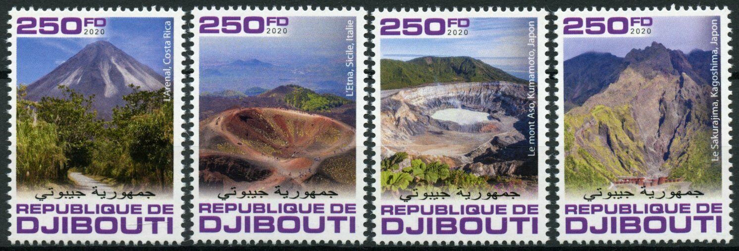 Djibouti Landscapes Stamps 2020 MNH Volcanoes Mount Etna Aso Sakurajima 4v Set