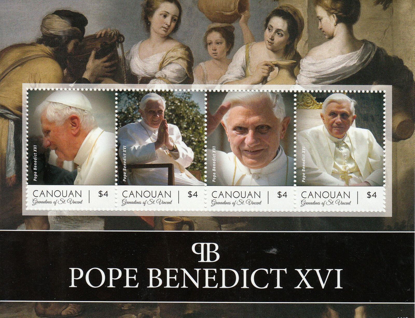 Canouan Grenadines St Vincent 2014 MNH Pope Benedict XVI 4v M/S II Popes