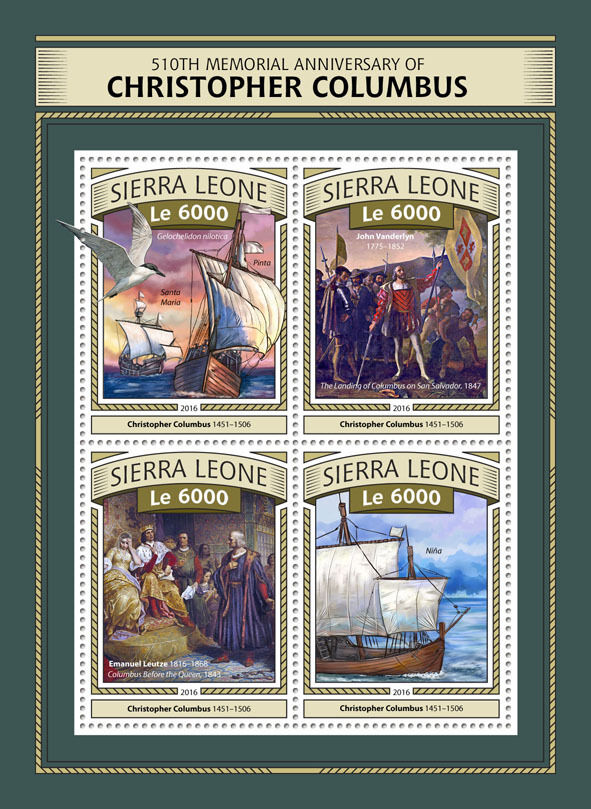 Sierra Leone 2016 MNH Christopher Columbus 510th Memorial 4v M/S Ships Stamps