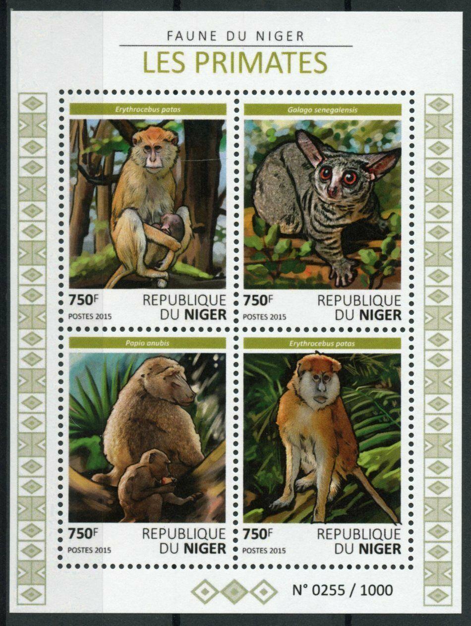 Niger Wild Animals Stamps 2015 MNH Primates Monkeys Bushbabies Baboons 4v M/S