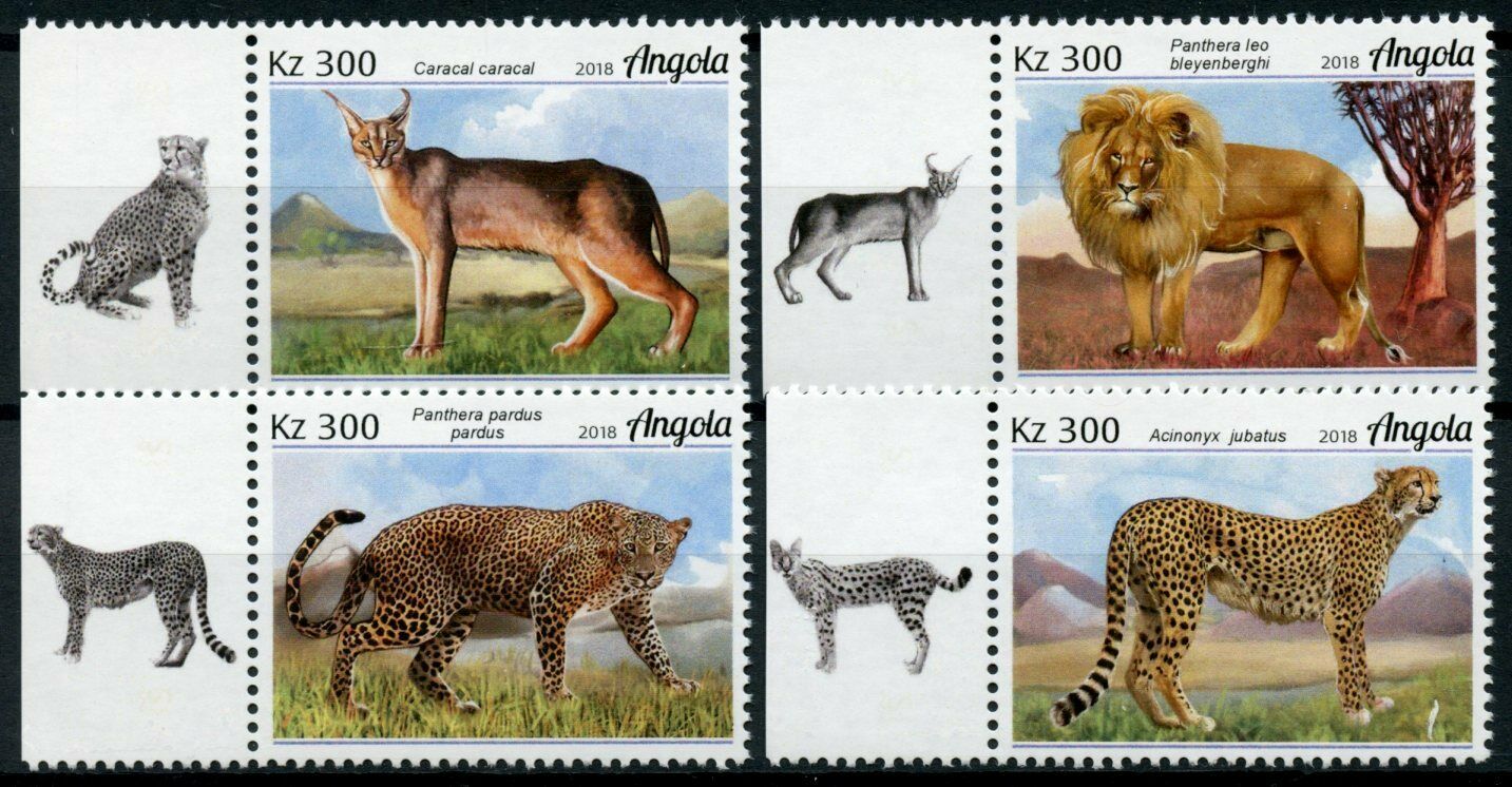 Angola 2018 MNH Wild Animals Stamps Big Cats Lions Caracal Cheetah 4v Set