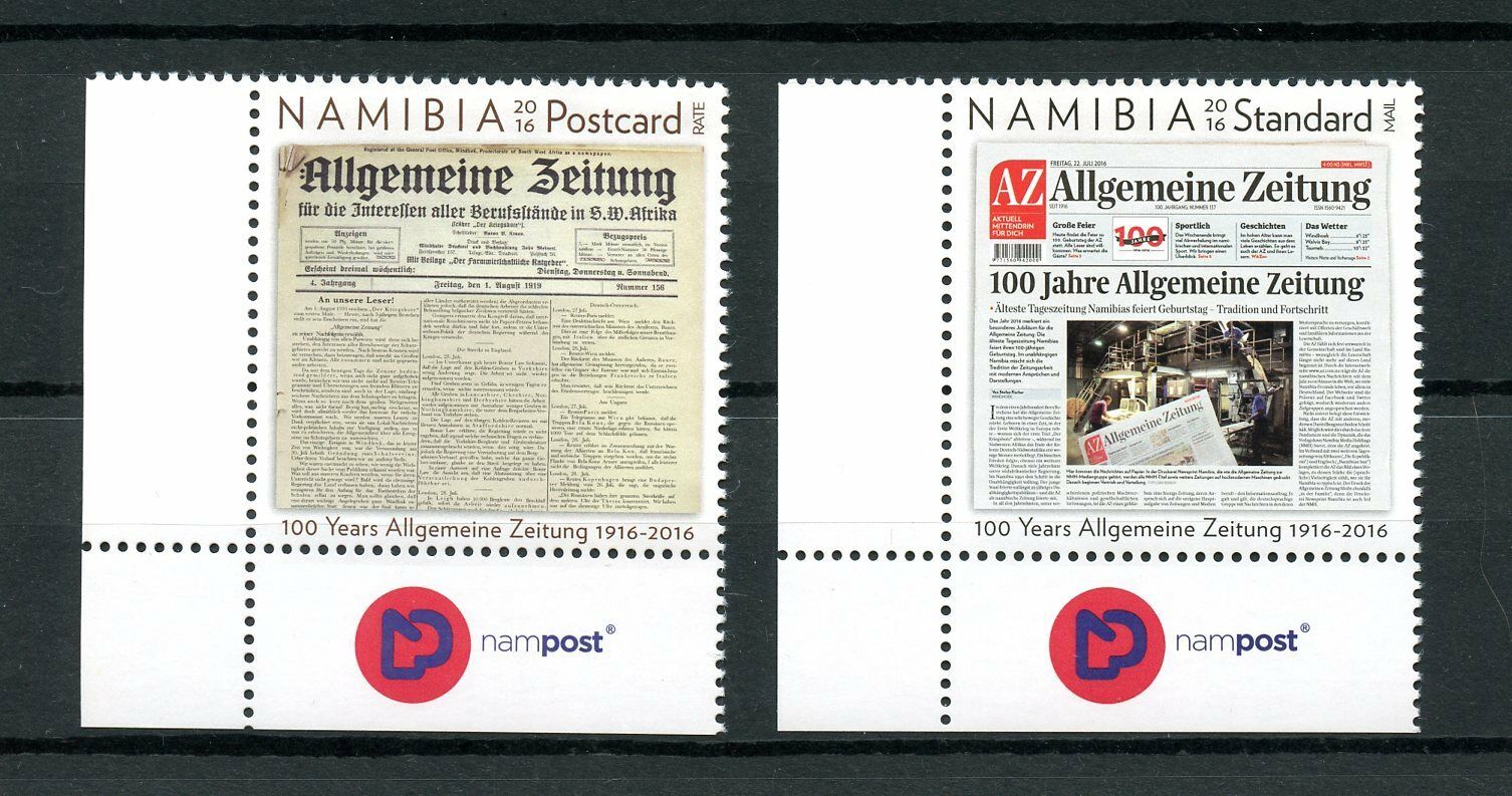 Namibia 2016 MNH Newspapers Stamps Allgemeine Zeitung 100 Years 2v Set