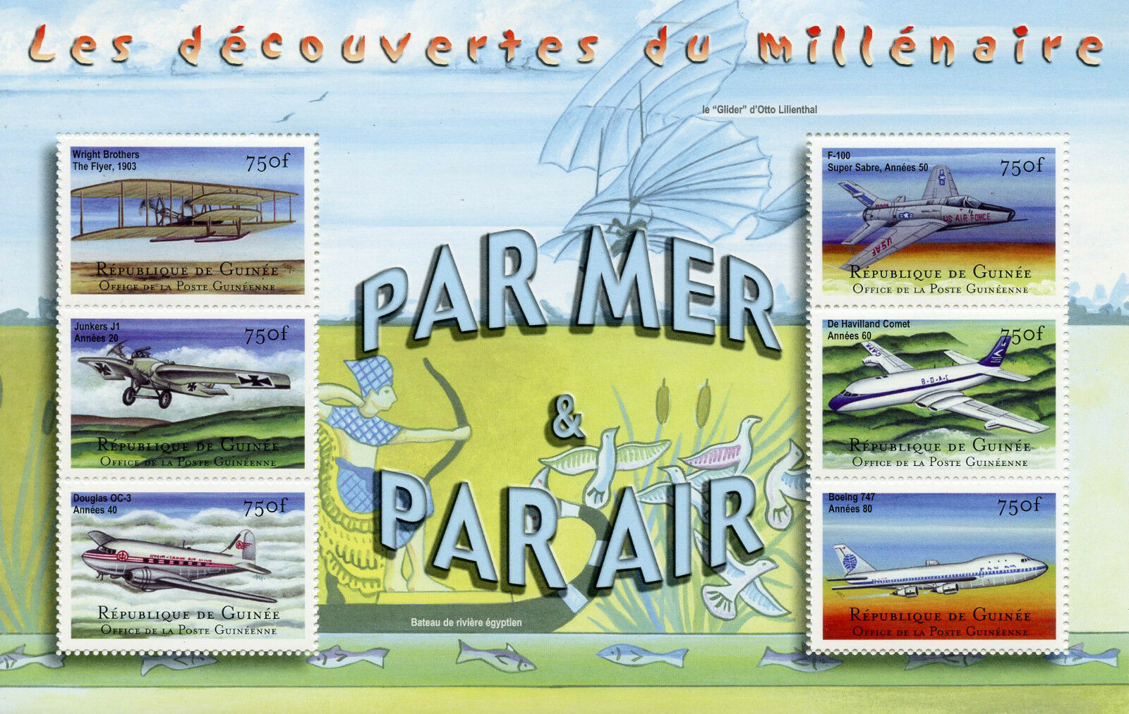 Guinea Aviation Stamps 2002 MNH By Air Discoveries Millennium Boeing 6v M/S