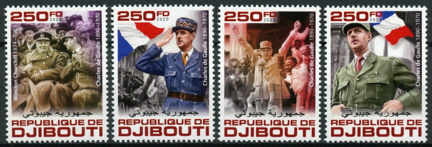 Djibouti Famous People Stamps 2020 MNH Charles de Gaulle Churchill WWII 4v Set