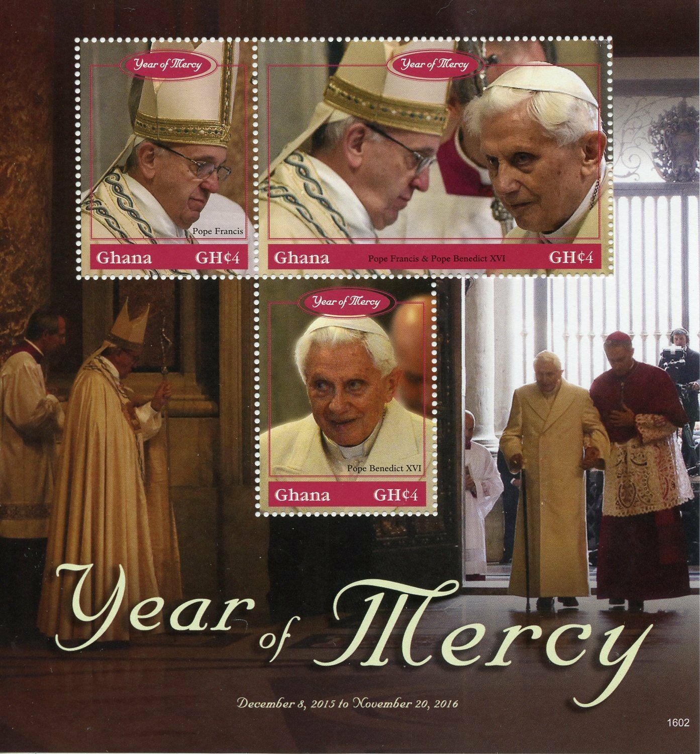 Ghana Popes Stamps 2016 MNH Year of Mercy Pope Benedict XVI Frances 3v M/S