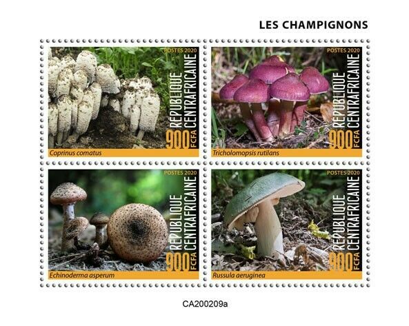 Central African Republic Mushrooms Stamps 2020 MNH Fungi Nature 4v M/S