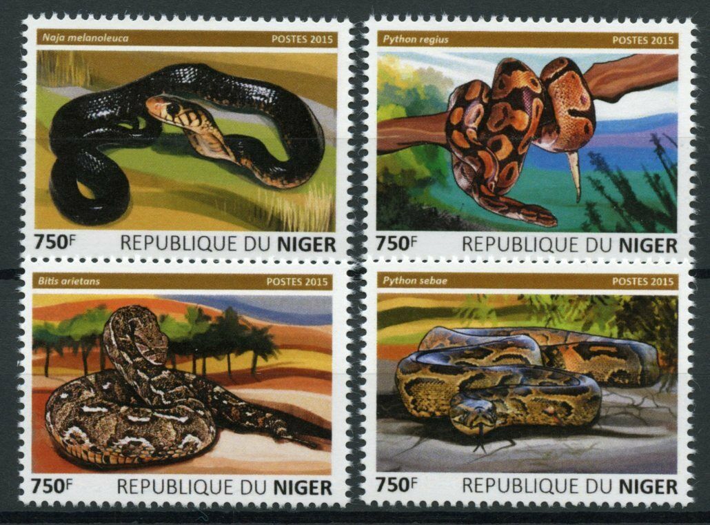 Niger Reptiles Stamps 2015 MNH Snakes Pythons Vipers Cobras Fauna 4v Set